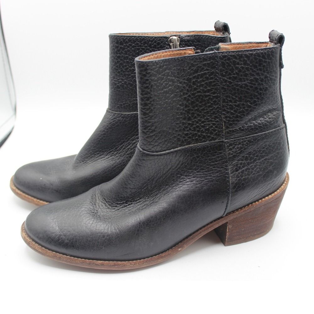 Madewell Black Pebbled Leather Ankle Boots Round Toe Block Heel B2070 Size 8